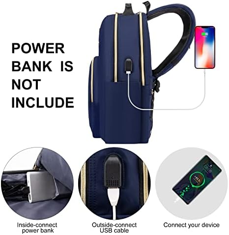 Bonioka лаптоп ранец за жени, лаптоп торба за патувања за патувања за работно патување 15,6 инчи со USB порт порта за багаж, сина