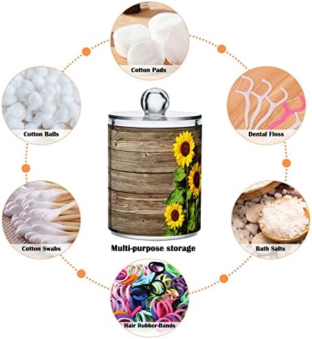 2 Пакет Qtip Држач Диспензерот Есенски Сончогледи На Дрвена Табла Организатор На Бања Канистри За Памучни Топчиња/Брисеви/Влошки/Конец,