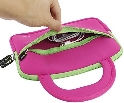Таблета евеказа 7 ~ 8 инчи ултра -портален неопрена патент за носење торба за ракави со додаток џеб - топла розова / зелена