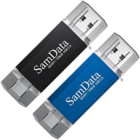 Samdata 128gb 2 пакет 2 во 1 OTG USB C + USB Flash Drives USB2.0 Thumbs Drives, USB A и USB C двојно складирање мемориски стап компатибилен