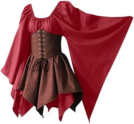 Lcepcy ренесансен фустан жени плус големина скриј стомак маст корсет фустани од ракав ракав чипка кратка ирска средновековна носија