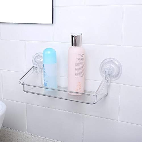 SMLJLQ полица за туширање, мала чиста пластика за бања без дупчење wallид што виси организаторски полици за складирање со силна чаша за вшмукување