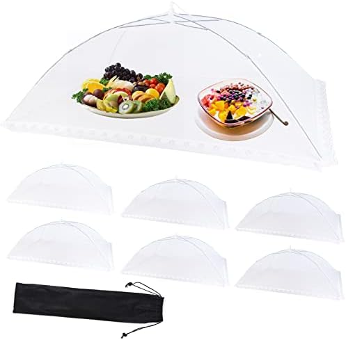 7 пакувања за храна за храна, поп-ап шатори за храна, 1 екстра големи и 6 големи мрежни капаци за храна, чадор за покривање на екранот