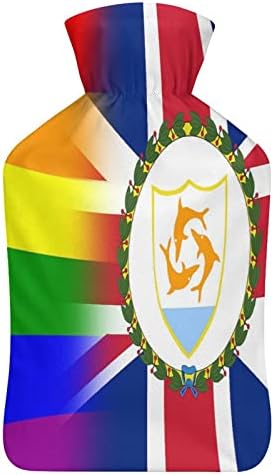 ЛГБТ гордост и знаме на Ангила знаме шише со топла вода 1000ml симпатична мека вода-вбризгување торба за топло за топли рачни нозе подароци