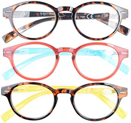 Очила За Читање На Очила 3 Пакет Со Удобност Пролетни Раце Класичен Стилски Кружен Изглед-Кристално Јасна Визија +2.25