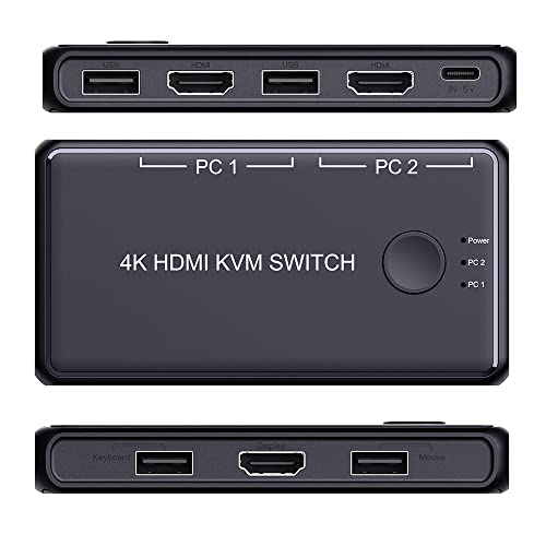 Kvm Прекинувач Селектор, DACIMORA HDMI И USB Прекинувач, Сподели 1 HD Монитор Тастатура Глувчето Печатач Помеѓу 2 ПАРЧИЊА, Поддршка 4k@60hz,со 2 USB Кабел 2 HDMI Кабел и Слајдвеј