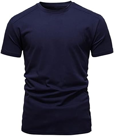 Машка цврста боја обична маица удобна мека трендовски пулвер врвови мажи со кратки ракави екипаж тимови редовно вклопување блуза