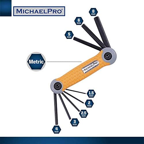 Michaelpro преклопувајќи го Hex Kex Key Allen Crench Set со SAE и Metrict во 17 големини, 2 пакувања - Алатка за издржлива и индустриска