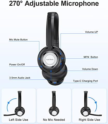 Врска Дон безжични слушалки со микрофон 20H Време на разговор V5.0 Bluetooth слушалки во линија MIC MUTE за компјутери компјутер лаптоп канцеларија