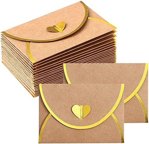 Пликови Со Картички за подароци Со Златен Затворач Во Форма на Срце - 48 Пк - Крафт Мини Пликови Со Златна Граница, Мал Плик Избрана