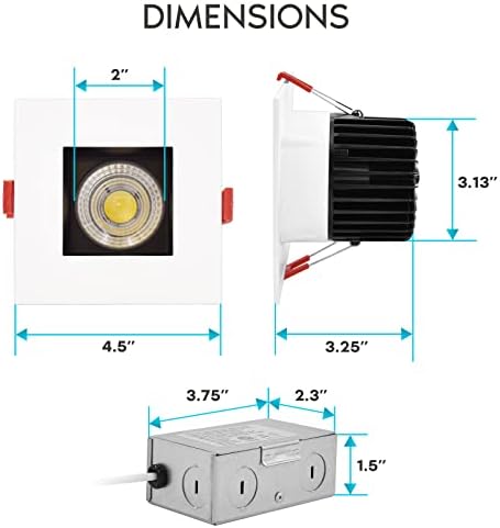 Луксузен 4 Инчен КВАДРАТЕН ЛЕР ВДЛАБНАТО Осветлување со Разводна Кутија, 15w, 5 Избор НА Боја 2700K-5000K, 1100 Лумени, 40° Рефлектор, Затемнето