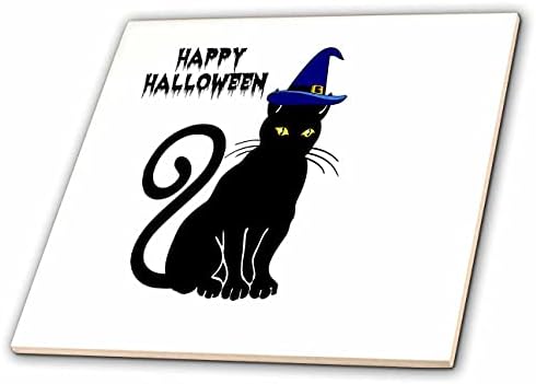 3дроза Слика На Црна Мачка Со Сини Вештерки Шапка Вели Среќен Ноќта На Вештерките-Плочки