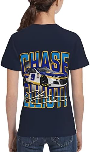 Asfrsh Chase Elliott 9 кошула за Teen Girl & Boy Printing кратки ракави Атлетски класичен кошула екипаж маица маица