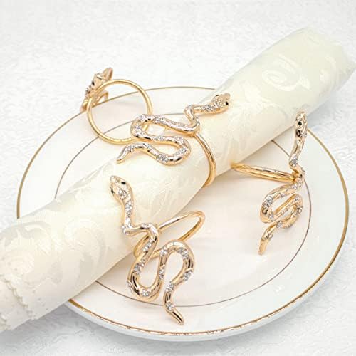 Модни прстени од салфетка од змија од 4, животински месинг златни салфетки за дневни забави за маса, роденден, свадби, Божиќ, Денот на благодарноста,