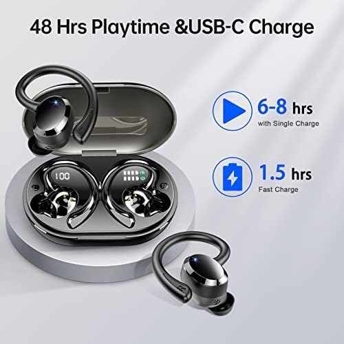 Безжична Слушалка, Bluetooth 5.3 Слушалки Со Спортски Earhooks Безжични Слушалки во Уво Со Hifi Стерео Звук, Bluetooth Слушалки Двоен LED Дисплеј, 48h Playtime, IP7 Водоотпорен, Поништување ?