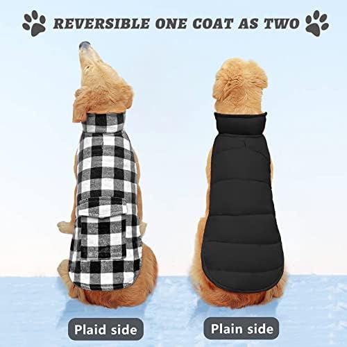 Зимски палто на кучињата Малиер, реверзибилно класично карирано водоотпорно куче зимска јакна топло кучиња елек со џеб, ладно време ветерно