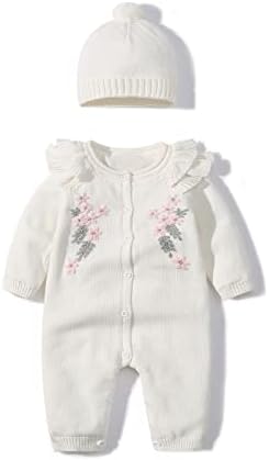 Бебе Новороденче Плетен Џемпер Ромпер Памучна Облека Со Долги Ракави Со Деца Зимски Топли Капи