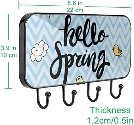 Здраво Пролет Печати Палто Решетката Ѕид Монтирање, Влезот Палто Решетката со 4 Кука За Капут Шапка Чанта Облека Бања Влезот Дневна Соба