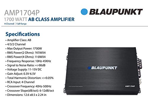 Blaupunkt AMP1704P 1700watts Ab Класа Целосен Опсег-Целосен 4-Канален Засилувач