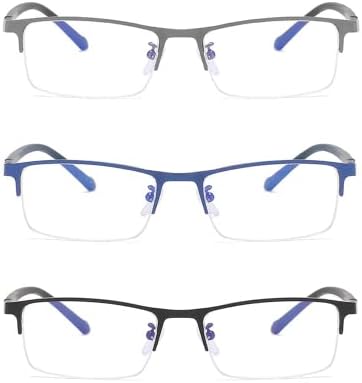 РЕСВИО 3 Пакет Сина Светлина Блокирање Очила За Читање За Мажи Жени Половина Раб Правоаголни Читатели Очила