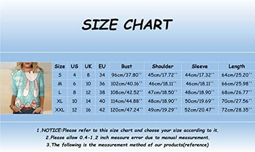 Велигденска кошула за зајаче за жени 3/4 ракав симпатична кошула туника О вратот случајна пулвер блузи врвови