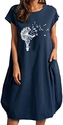 Nokmopo Нова Година е фустан модни летни фустани за џеб за џеб печати краток ракав фустан женски фустани