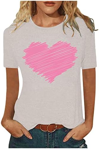 Валентин кошули за жени врзаат боја loveубов срце графички маица кратки ракави за в Valentубените кошули за удобност