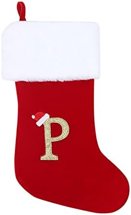 Монограм Божиќни чорапи Класична персонализирана декорација на порибување за семејни празнични празници Карактер Азбука Божиќни чорапи