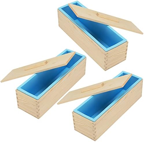 Heihak 3 сет 42 мл силиконски сапуни калапи, правоаголен бар леб сапун комплет со кутии со дрвени кутии и капаци, флексибилни