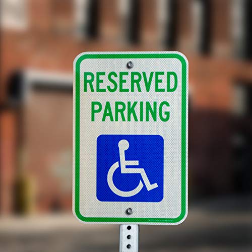 Резервиран знак за паркирање, паркинг со хендикеп со слика на знак на инвалидска количка, инженер од 18 x 12 инчи, рефлексивни ливчиња без 'рѓа, алуминиум, отпорен на вр