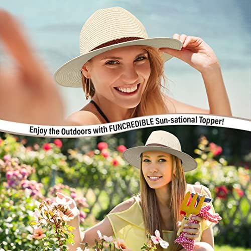 Заразени капи на плажа за жени - Панама слама сонце со очила во форма на срце - летна федора пакувачка капа за патувања UPF 50+