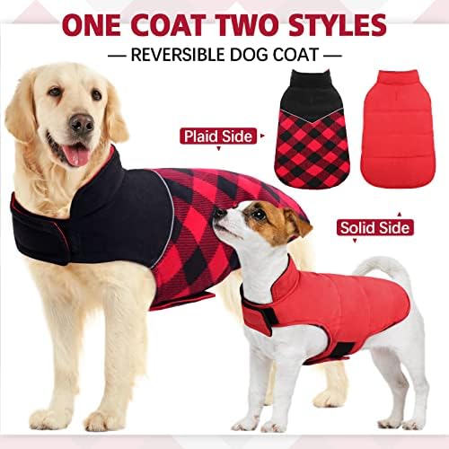 Зимски палто Кус Куче, реверзибилно ладно време кучиња, јакна за кучиња, меки топло карирано кучиња, кученце водоотпорен елек за задебелен