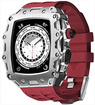 Комплет За Модификација НА ЕКИНС За Серија На Apple Watch 8 Серија 7 45mm Метална Рамка+Гумен Ремен за Iwatch Серија 6 SE 5 4 44mm