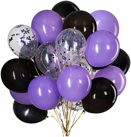 Виолетова И Црна Латекс Балони Црна Виолетова Конфети Балони-Пакет од 50, Партија Хелиум балон Ноќта На Вештерките Партија Украси
