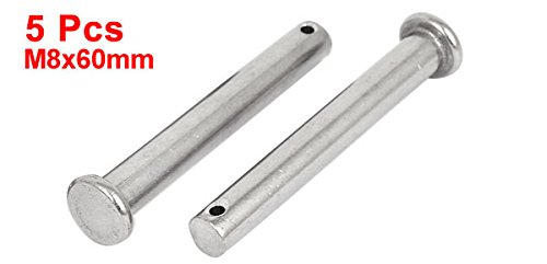 Uxcell A15060500UX0127-DM Clevis Pins, рамна глава, 304 не'рѓосувачки челик, круг, M8 x 60 mm големина