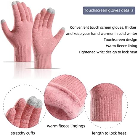 Пом на ракави на ракавици за шал, поставени 3 во 1 топла густа постава, манжетни капаци на допир на допир, шамија на допир на допир, за женски