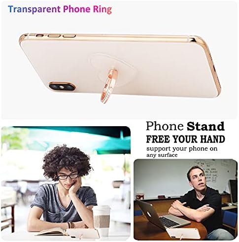 ЛЕНУП Транспарентен срцев мобилен телефон на прстенот на прстенот на прстенот, блокада искра дијамант јасен срцев мобилен телефон прстен