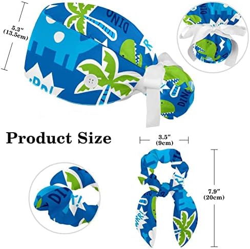 Работни капи со џемпер за мажи за мажи со зелена диносаурус, прилагодливи, работни капачиња, буфантни капи и прстен за коса
