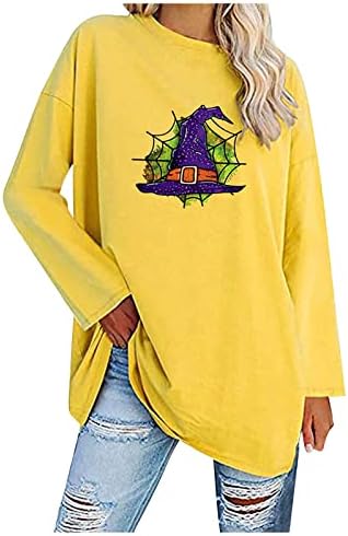 Преголеми јога кошули тинејџерски девојки празнични долги ракави смешни удобни пулвер удобност тркалезна вратот тенка графичка кошула женска жолта