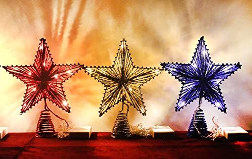 Октмустард 3д Топер Ѕвезда На Новогодишна Елка, Издлабена Блескава Метална Ѕвезда На Врвот На Дрвото Со Тајмер Топла БЕЛА ЛЕР 10-Светла,