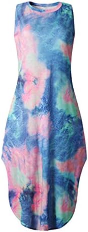Nybw Лабава Секојдневен Фустан Печатење Плажа Цветни Џеб Макси Жени Без Ракави Долги Женски Фустани Фустани