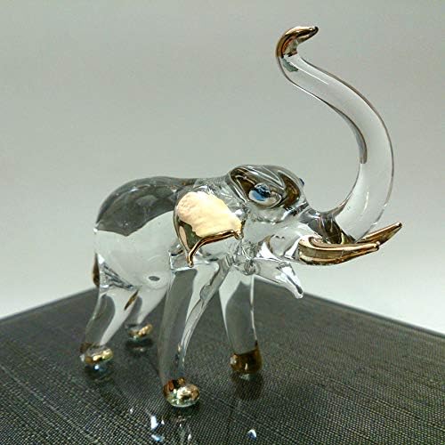 Sansukjai Elephant Tiny Miniature Figurines Animals Animals Hand Brable Glass Art Колекционерски подарок Декоратор, багажникот нагоре