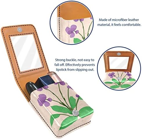 Кармин за шминка ОРИУКАН торба ЗА кармин со огледало пренослив торбичка за складирање кармин организатор за складирање сјај за усни, Виолетова Цветна Пролет Пасти