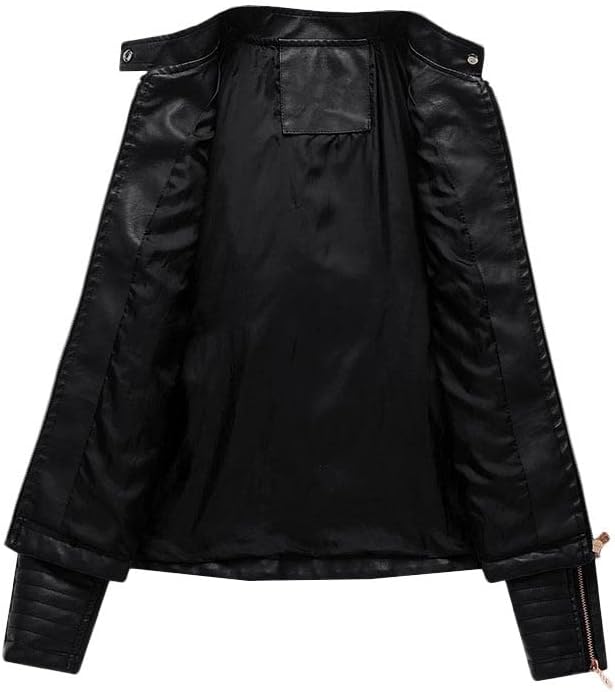 Fulijie женски долги ракави кожна јакна моторцикл кожна јакна Пу кожа јакна мода женски јакна лесен