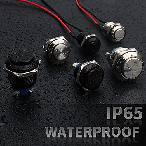 Starelo 5pcs 12 mm моментално копче за копче за притискање црна обвивка со пред-жици, прекинувач за копче за водоотпорно притискање IP65,