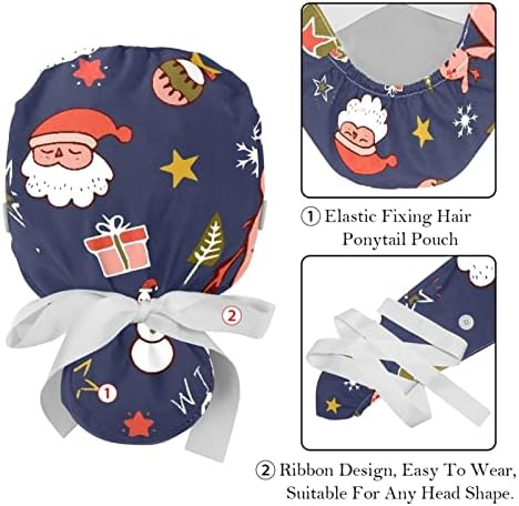2 пакувања прилагодливи работни капачиња, буфантна капа со копче затегнати вратоврска за чистење капи за жени мажи Божиќен венец