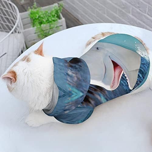Белуга кит домашно милениче зимска кошула со качулка со капа за кучиња мачки кутре облека симпатична печатена подарок