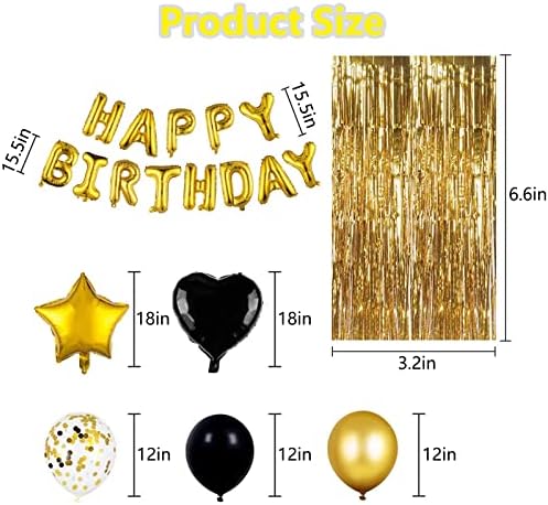 Црни балони латекс балони различни димензии 18 12 инчи забавни балони комплет, златен фото штанд, заднината за заднината за жени мажи роденденски