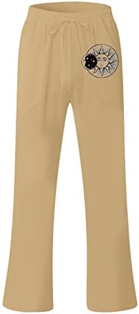 Мажи памучни постелнини панталони летни еластични половини за влечење во џебови панталони обични лесни панталони на отворено