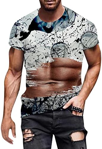 2023 Нова машка пролет и летна личност мускулна 3Д дигитална печатење маица со тркалезен врат и кратко